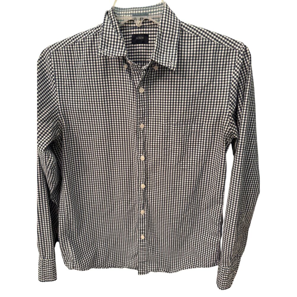 J Crew Slim Fit Men’s Cotton Button Down Blue Check Dress Shirt Medium